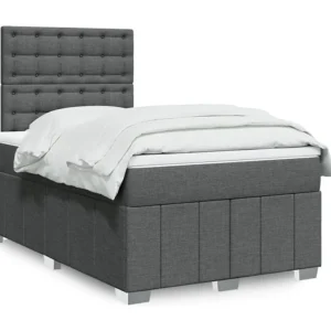 Cama boxspring com colchão 120x190 cm tecido cinzento-escuro