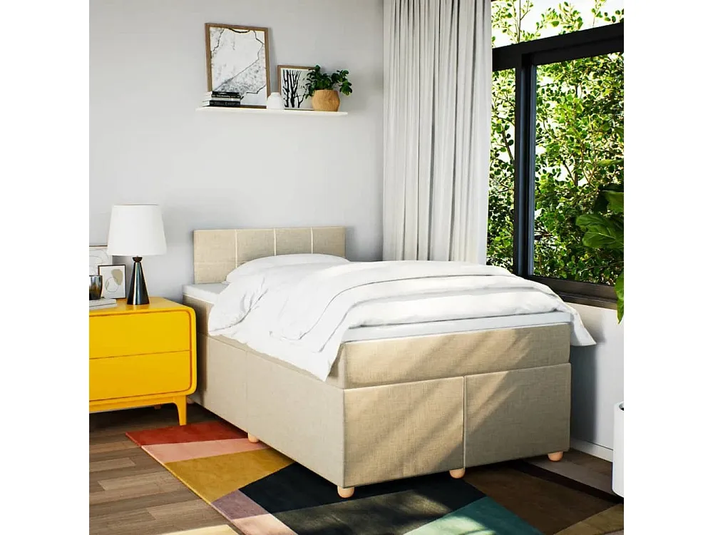 Cama boxspring com colchão 120x190 cm tecido cor creme