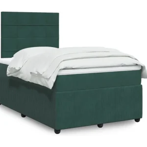 Cama boxspring com colchão 120x190 cm veludo verde-escuro