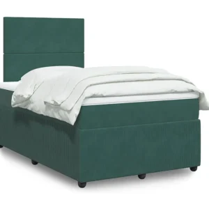Cama boxspring com colchão 120x190 cm veludo verde-escuro