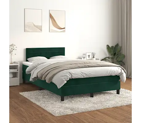 Cama boxspring com colchão 120x190 cm veludo verde-escuro