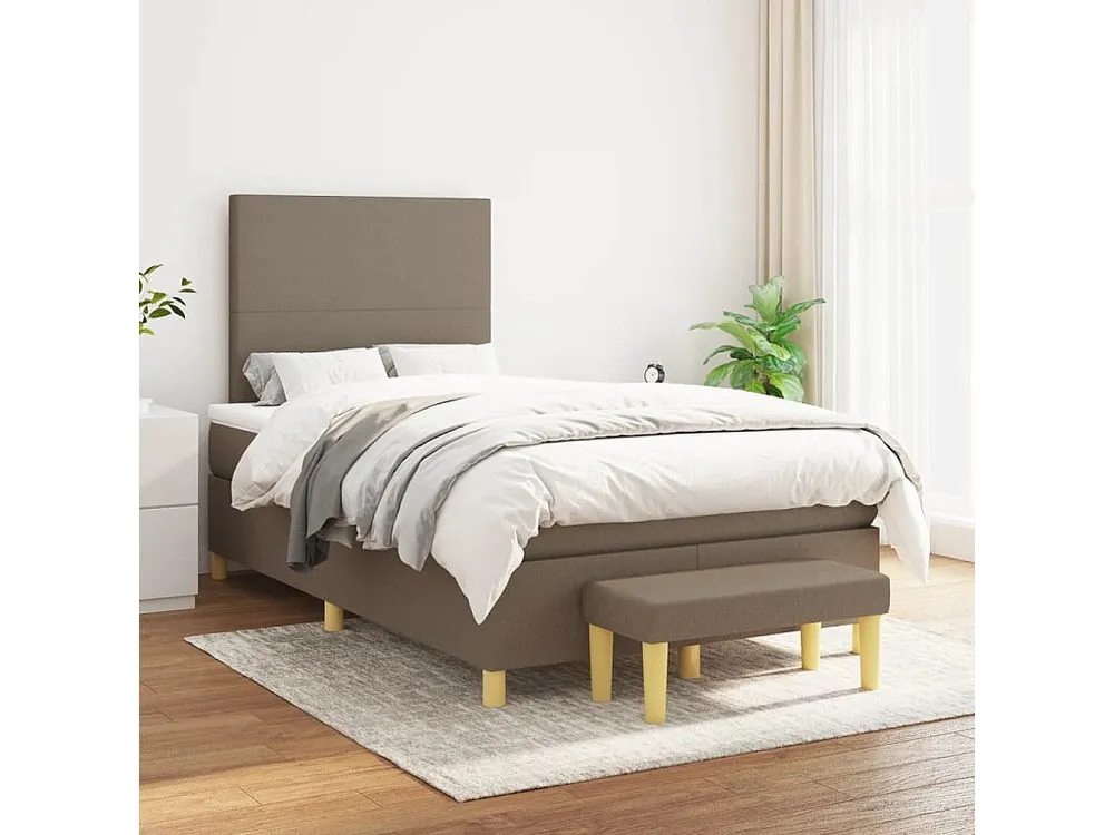 Cama boxspring com colchão 120x190cm tecido castanho-acinzentado