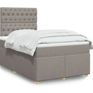 Cama boxspring com colchão 120x190cm tecido castanho-acinzentado
