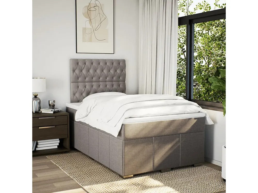 Cama boxspring com colchão 120x190cm tecido castanho-acinzentado