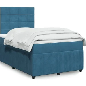 Cama boxspring com colchão 120x200 cm veludo azul-escuro