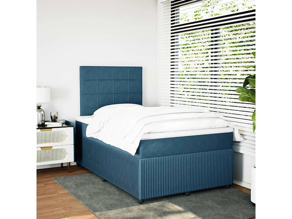 Cama boxspring com colchão 120x200 cm veludo azul-escuro