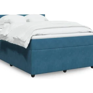 Cama boxspring com colchão 140x190 cm veludo azul