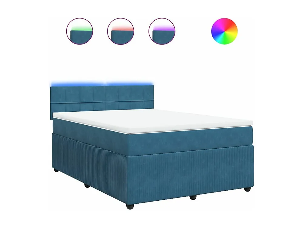 Cama boxspring com colchão 140x190 cm veludo azul