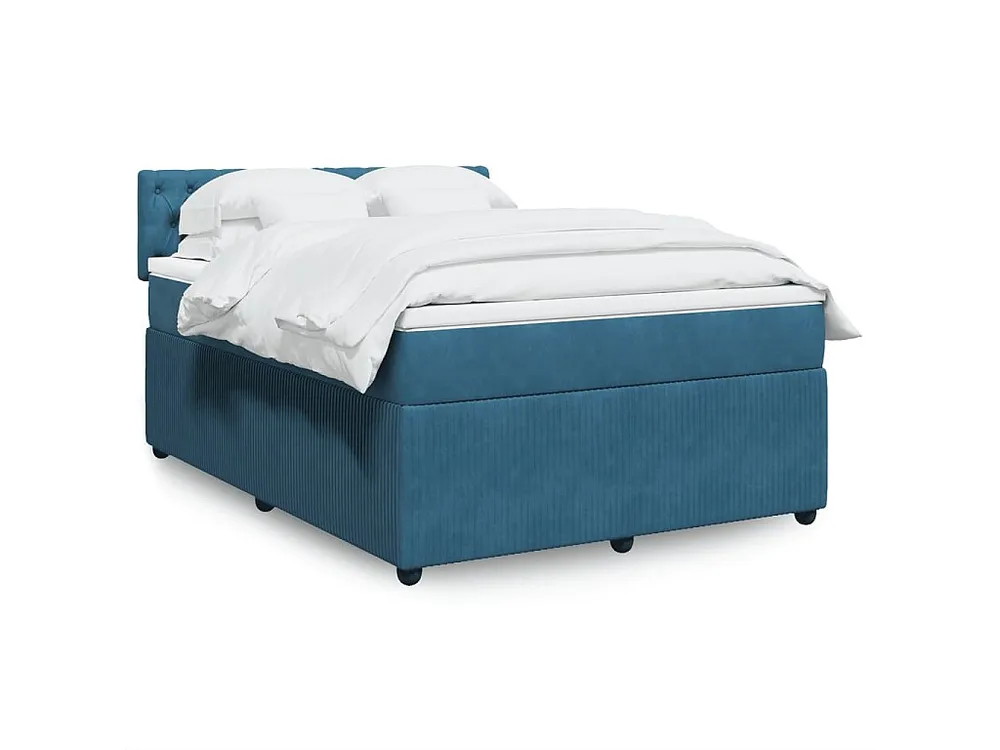 Cama boxspring com colchão 140x190 cm veludo azul