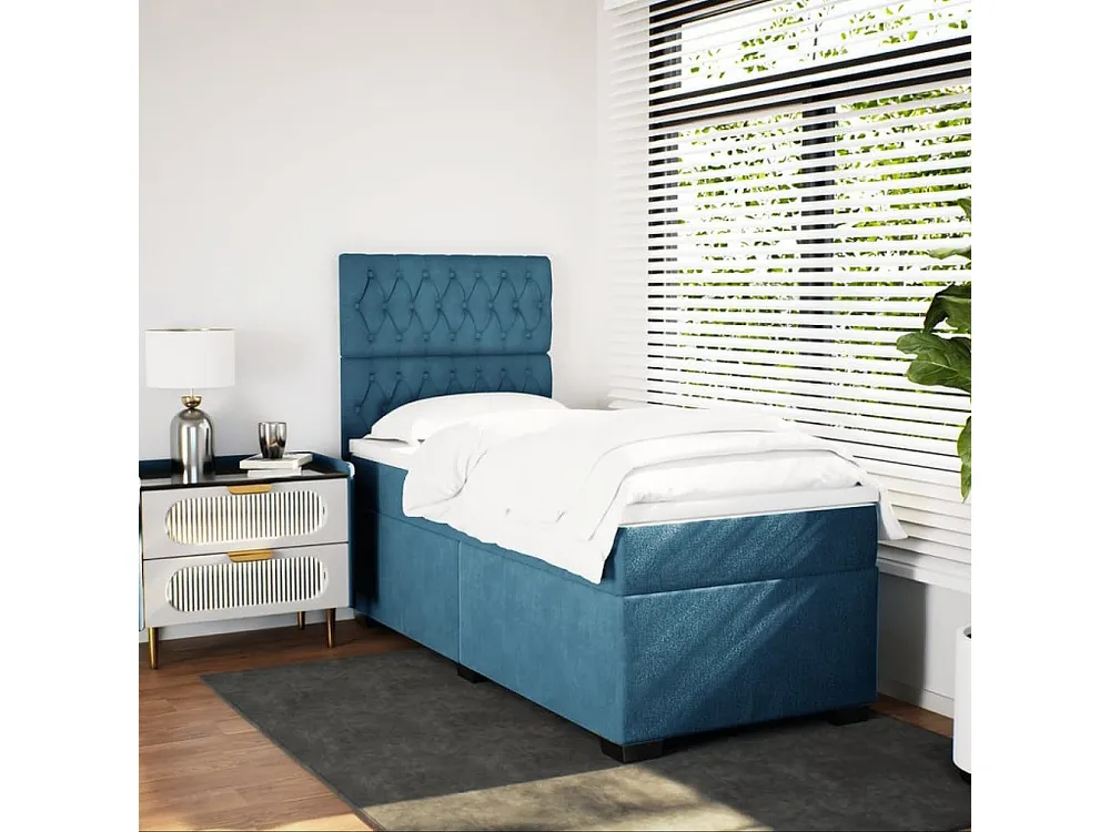 Cama boxspring com colchão 90x190 cm veludo azul