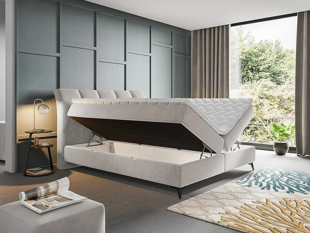 Cama continental Cleveland 180, Continental, Castanho nítido, Tecido