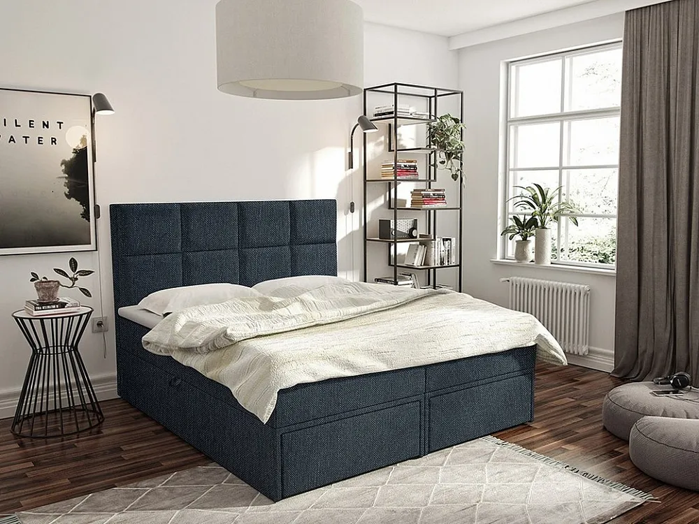 Cama continental Eugene 101, Continental, Preto, Tecido, 180x207x120cm
