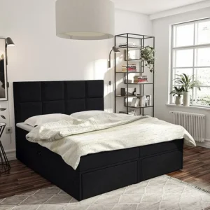 Cama continental Eugene 101, Continental, Preto, Tecido, 200x207x120cm