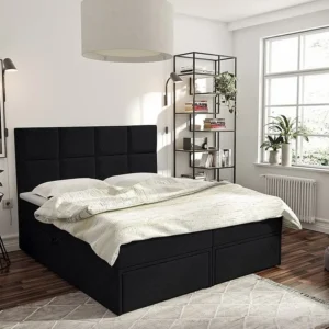 Cama continental Eugene 101, Continental, Preto, Tecido, 180x207x120cm