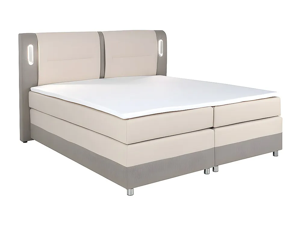 Conjunto boxspring total RIMININ 160 x 200 cm pele sintética bege e cor creme