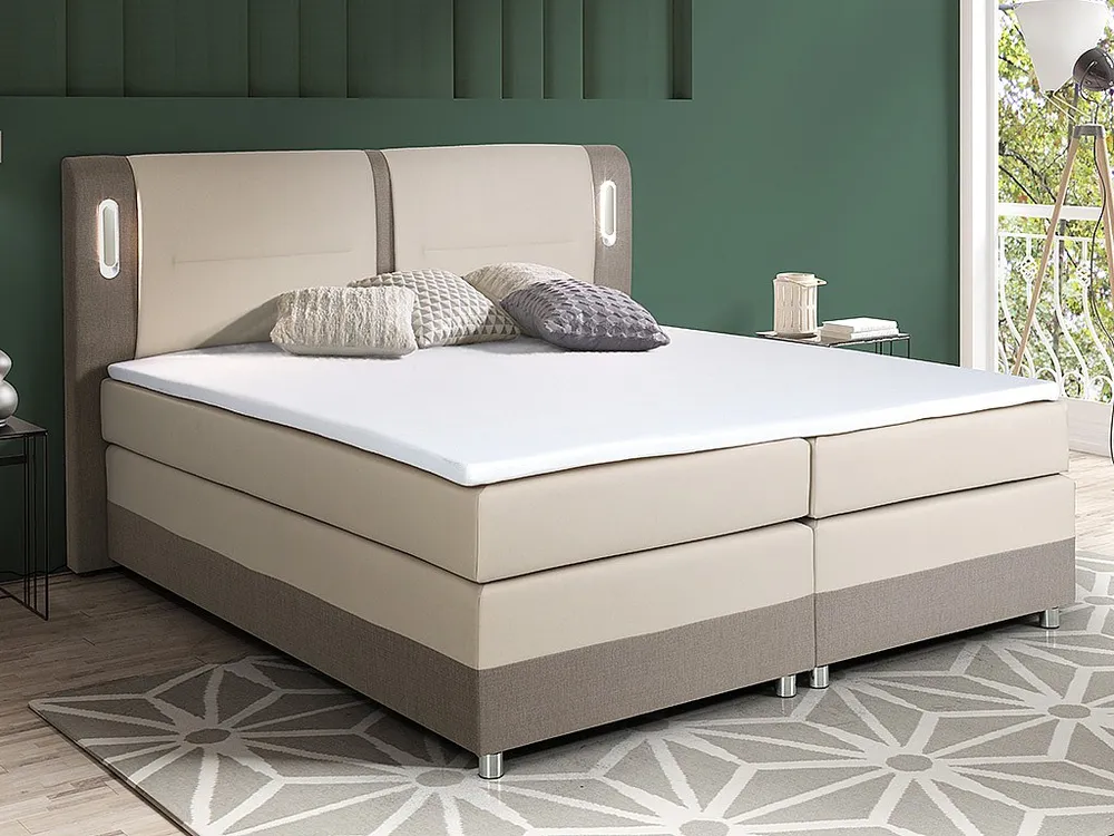 Conjunto boxspring total RIMININ 160 x 200 cm pele sintética bege e cor creme
