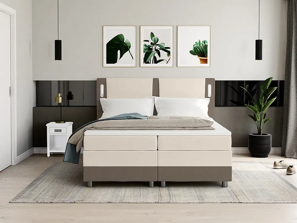 Conjunto boxspring total RIMININ 160 x 200 cm pele sintética bege e cor creme