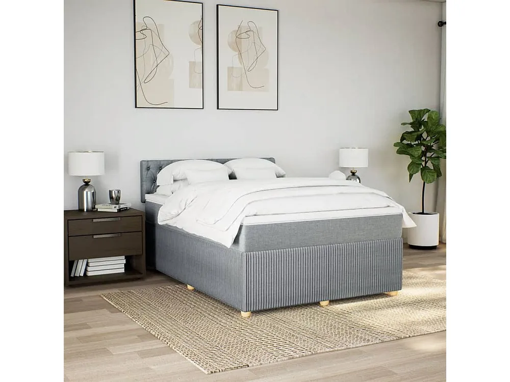 Armário de Casal Cama com molas/colchão 140x190 cm tecido cinzento-claro