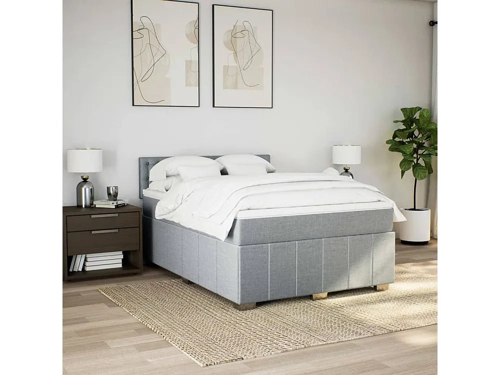 Armário de Casal Cama com molas/colchão 140x190 cm tecido cinzento-claro