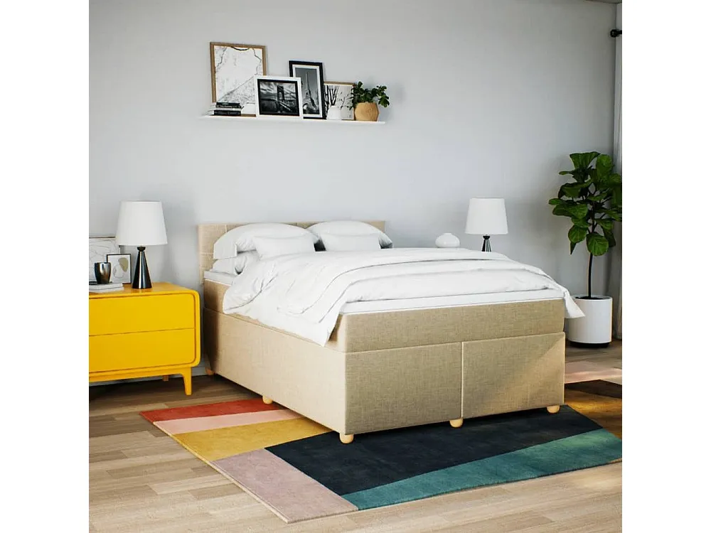 Cama Articulada Cama com molas/colchão 140x200 cm tecido cor creme