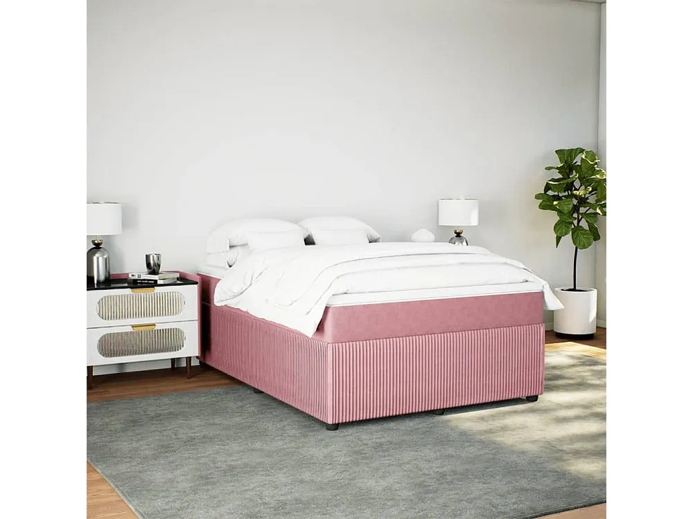 Cama Baú Cama com molas/colchão 140x190 cm veludo rosa