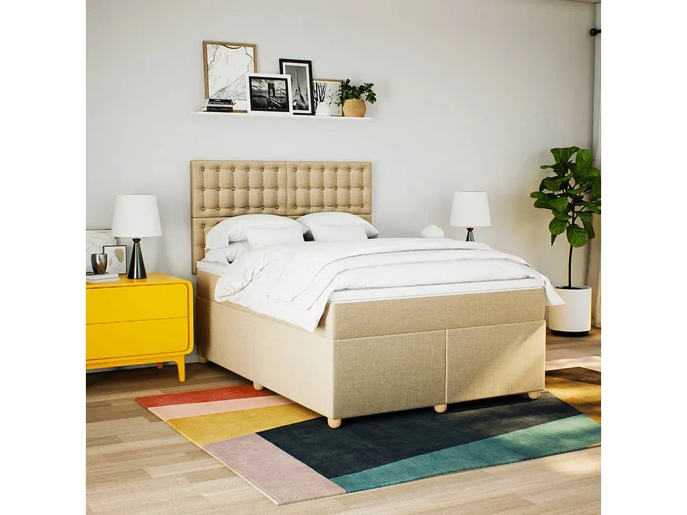 Cama Baú Cama com molas/colchão 140x200 cm tecido cor creme