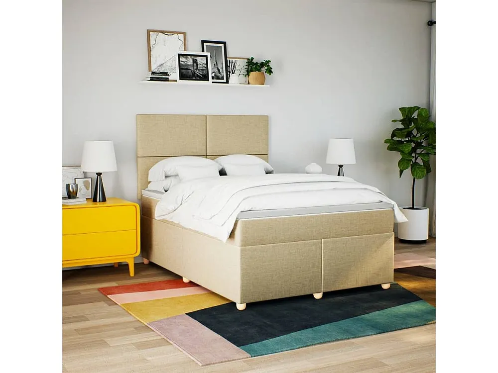 Cama Baú Cama com molas/colchão 140x200 cm tecido cor creme