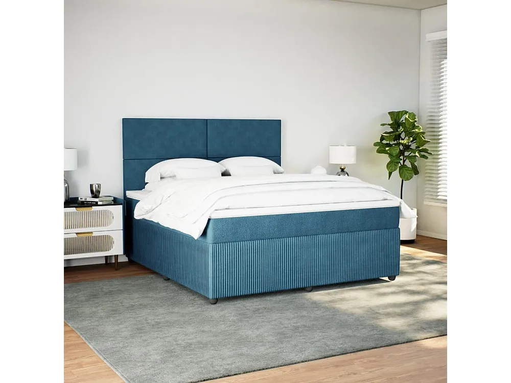 Cama Baú Cama com molas/colchão 180x200 cm veludo azul-escuro