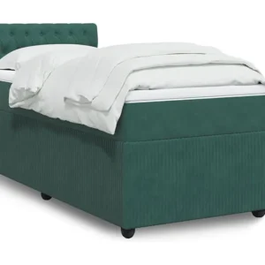 Cama Baú Cama com molas/colchão 90x190 cm veludo verde-escuro