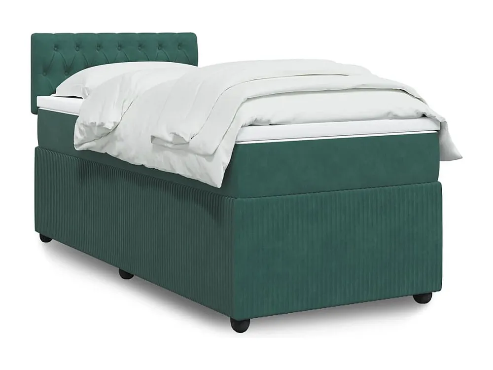Cama Baú Cama com molas/colchão 90x190 cm veludo verde-escuro