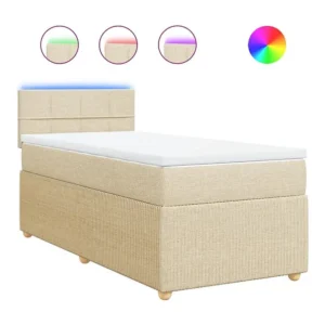 Cama com Cabeceira Cama com molas/colchão 100x200 cm tecido cor creme