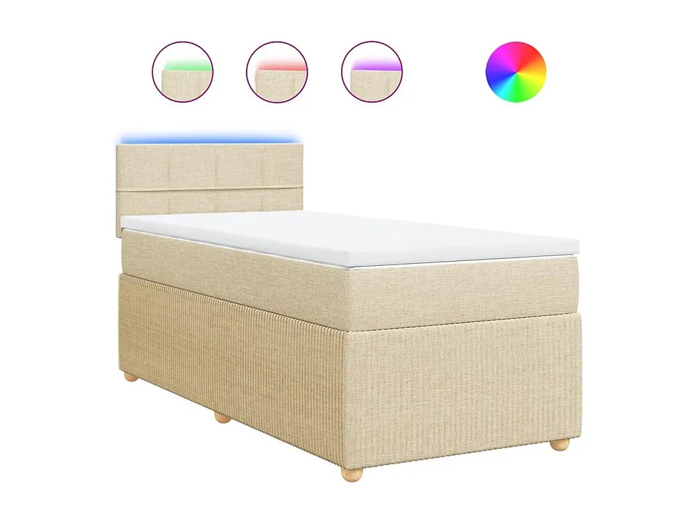 Cama com Cabeceira Cama com molas/colchão 100x200 cm tecido cor creme