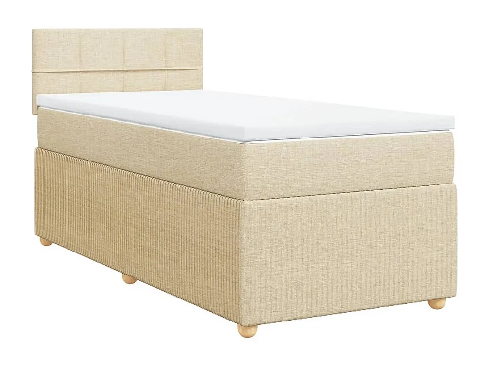 Cama com Cabeceira Cama com molas/colchão 100x200 cm tecido cor creme