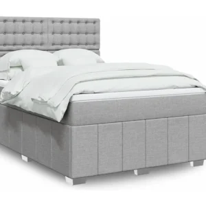 Cama com Cabeceira Cama com molas/colchão 140x190 cm tecido cinzento-claro