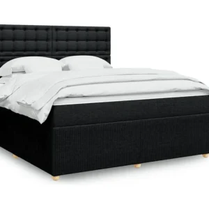 Cama com Cabeceira Cama com molas/colchão 180x200 cm tecido preto