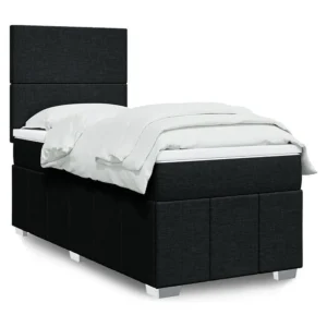 Cama com Cabeceira Cama com molas/colchão 90x200 cm tecido preto