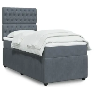 Cama com Cabeceira Cama com molas/colchão 90x190 cm veludo cinza-escuro