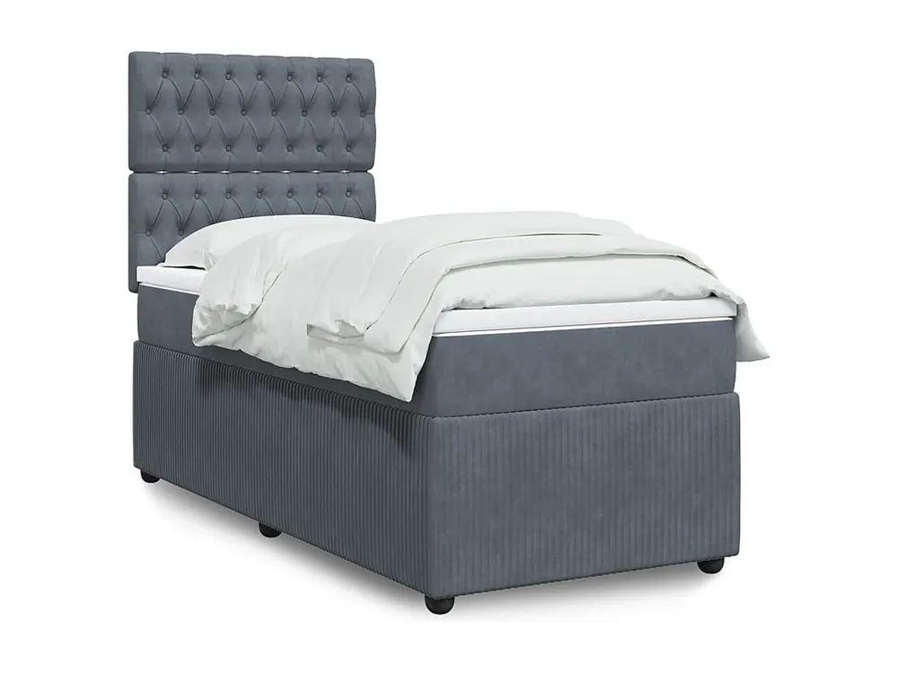 Cama com Cabeceira Cama com molas/colchão 90x190 cm veludo cinza-escuro