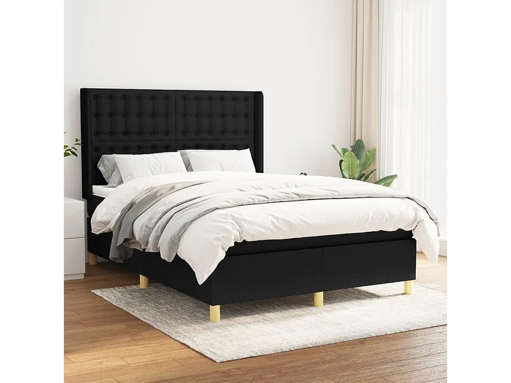 Cama com Cabeceira Cama com molas/colchão 140x190 cm tecido preto