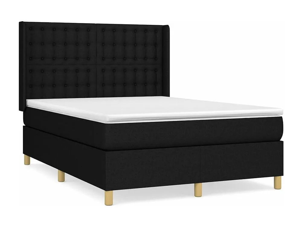 Cama com Cabeceira Cama com molas/colchão 140x190 cm tecido preto