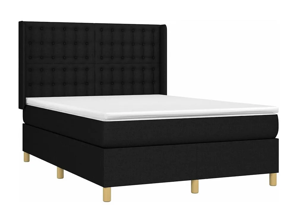 Cama com Cabeceira Cama com molas/colchão 140x190 cm tecido preto