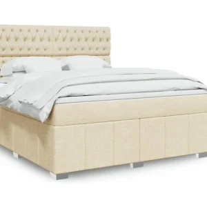 Cama com Cabeceira Cama com molas/colchão 180x200 cm tecido cor creme