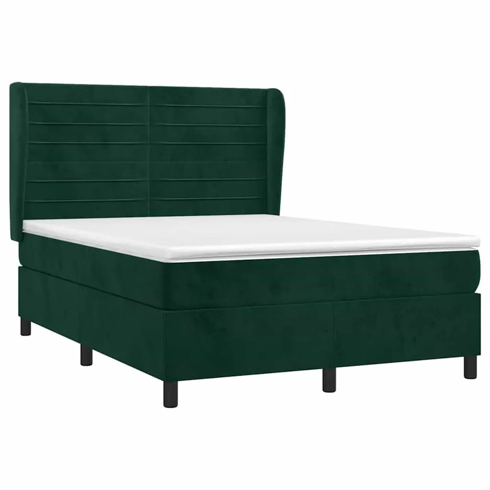 Cama com Cabeceira Cama com molasemcolchão 140x190 cm veludo verde-escuro