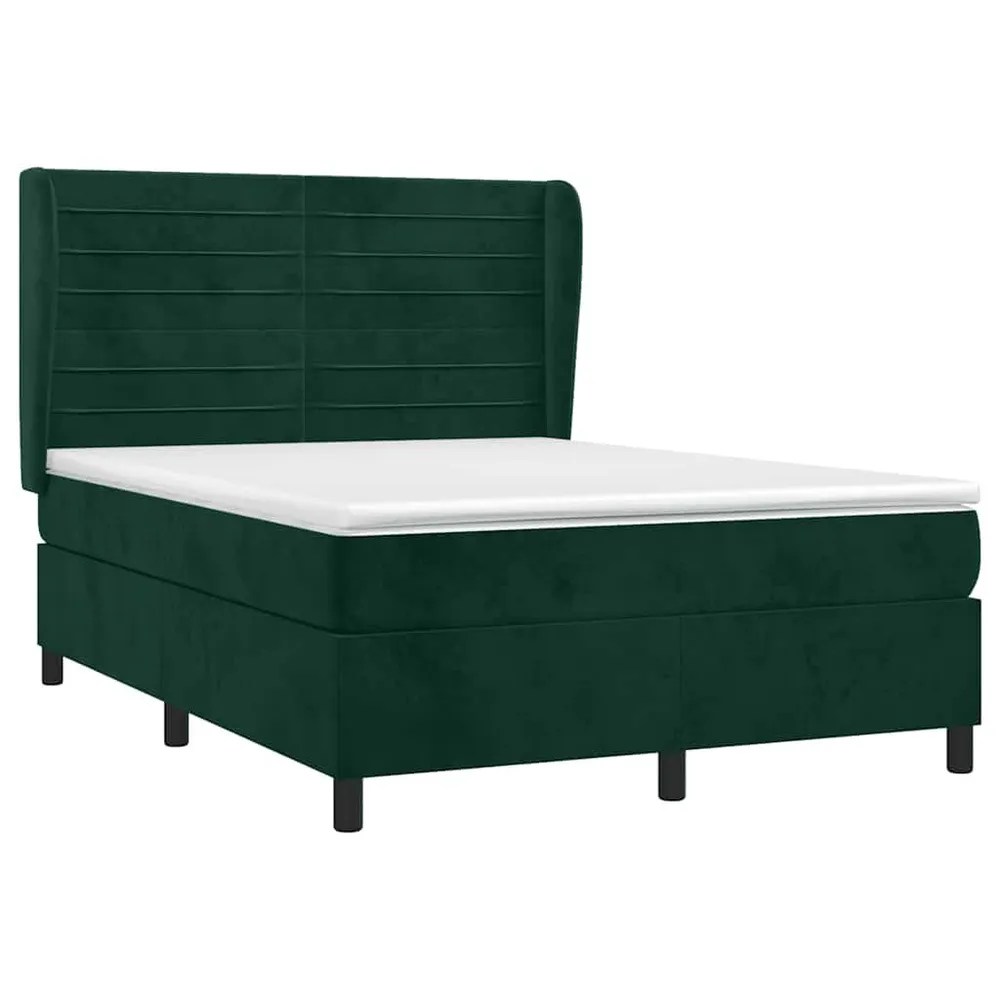 Cama com Cabeceira Cama com molasemcolchão 140x190 cm veludo verde-escuro
