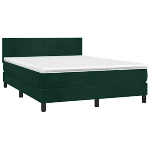 Cama com Cabeceira Cama com molasemcolchão 140x200 cm veludo verde-escuro