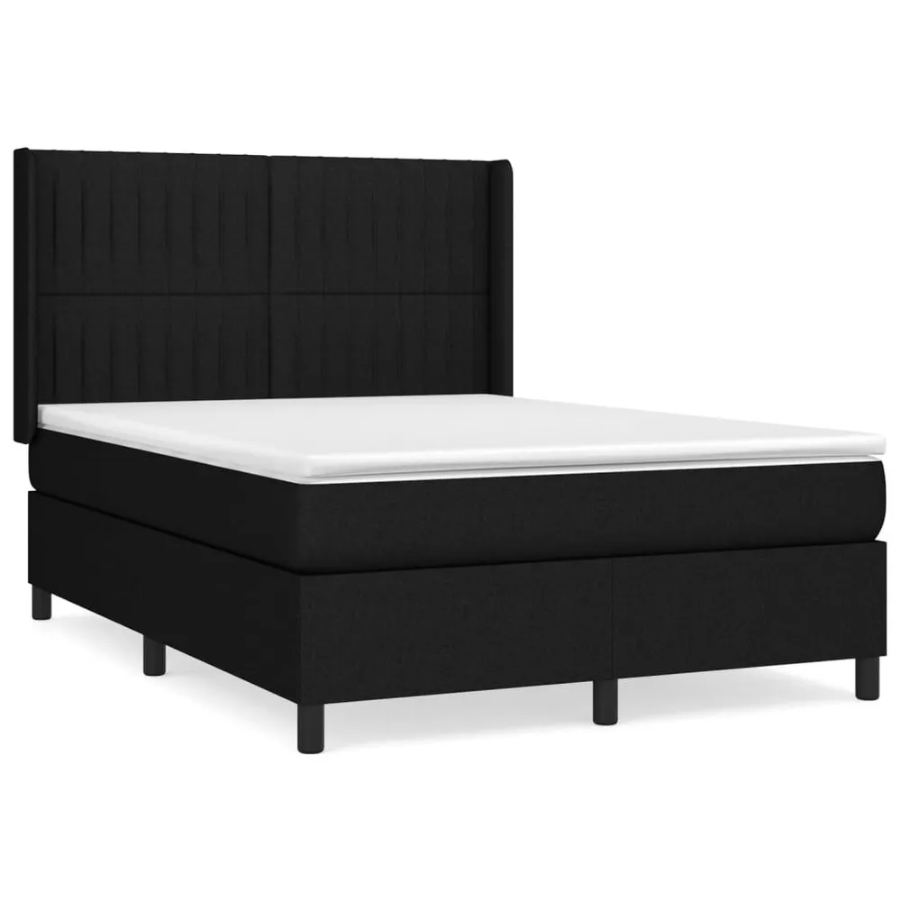 Cama com Cabeceira Cama com molasemcolchão 140x190 cm tecido preto