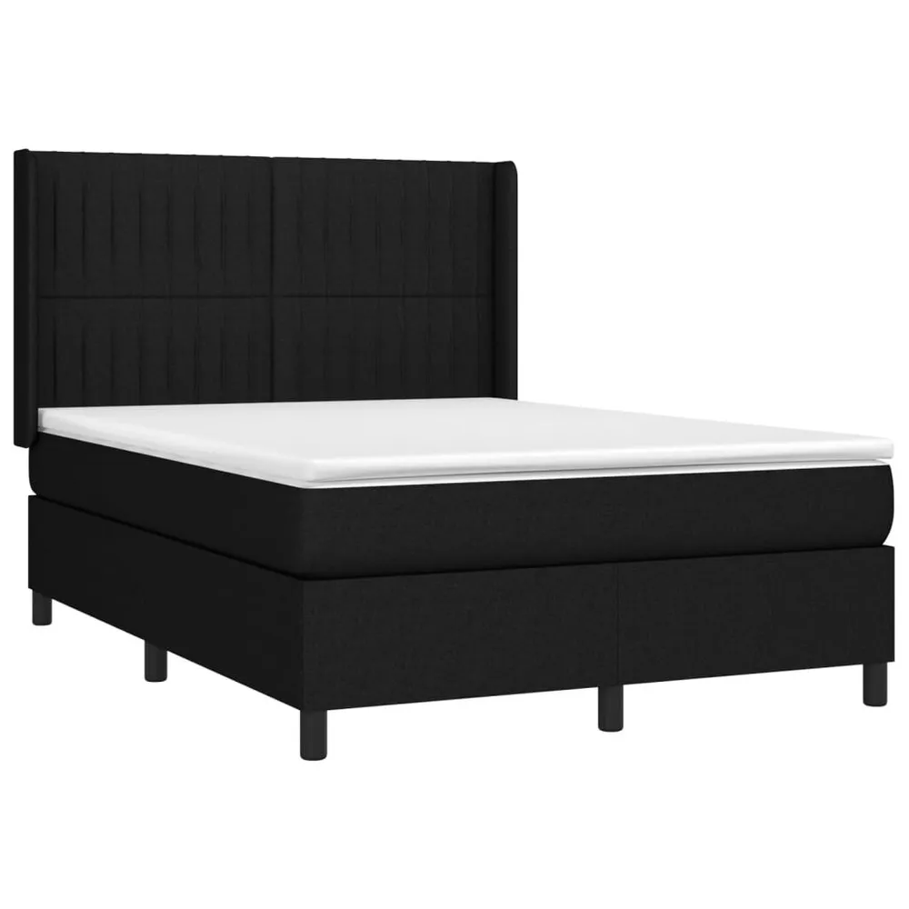 Cama com Cabeceira Cama com molasemcolchão 140x190 cm tecido preto