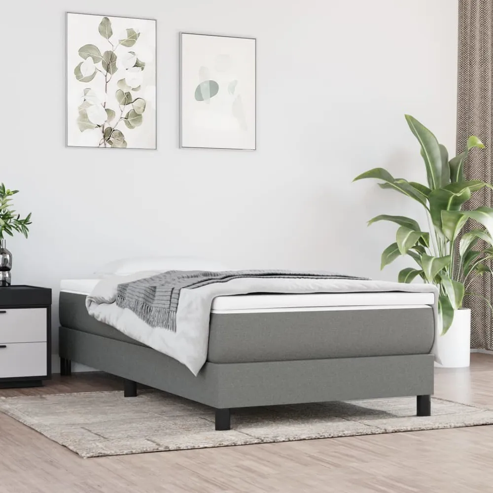 Cama com Cabeceira Colchão de molas ensacadas 90x190x20 cm tecido cinza-escuro