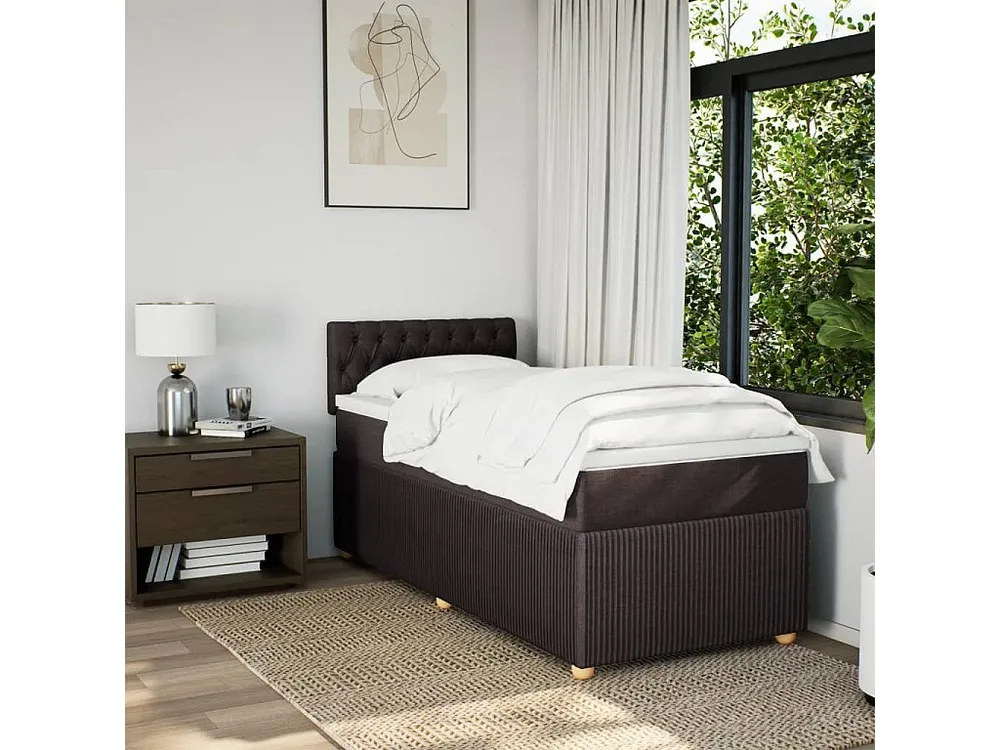 Cama com molas/colchão 100x200 cm tecido castanho-escuro em Pinho Natural