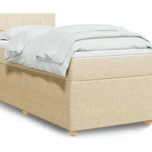 Cama com molas/colchão 100x200 cm tecido cor creme para Quartos de Casal